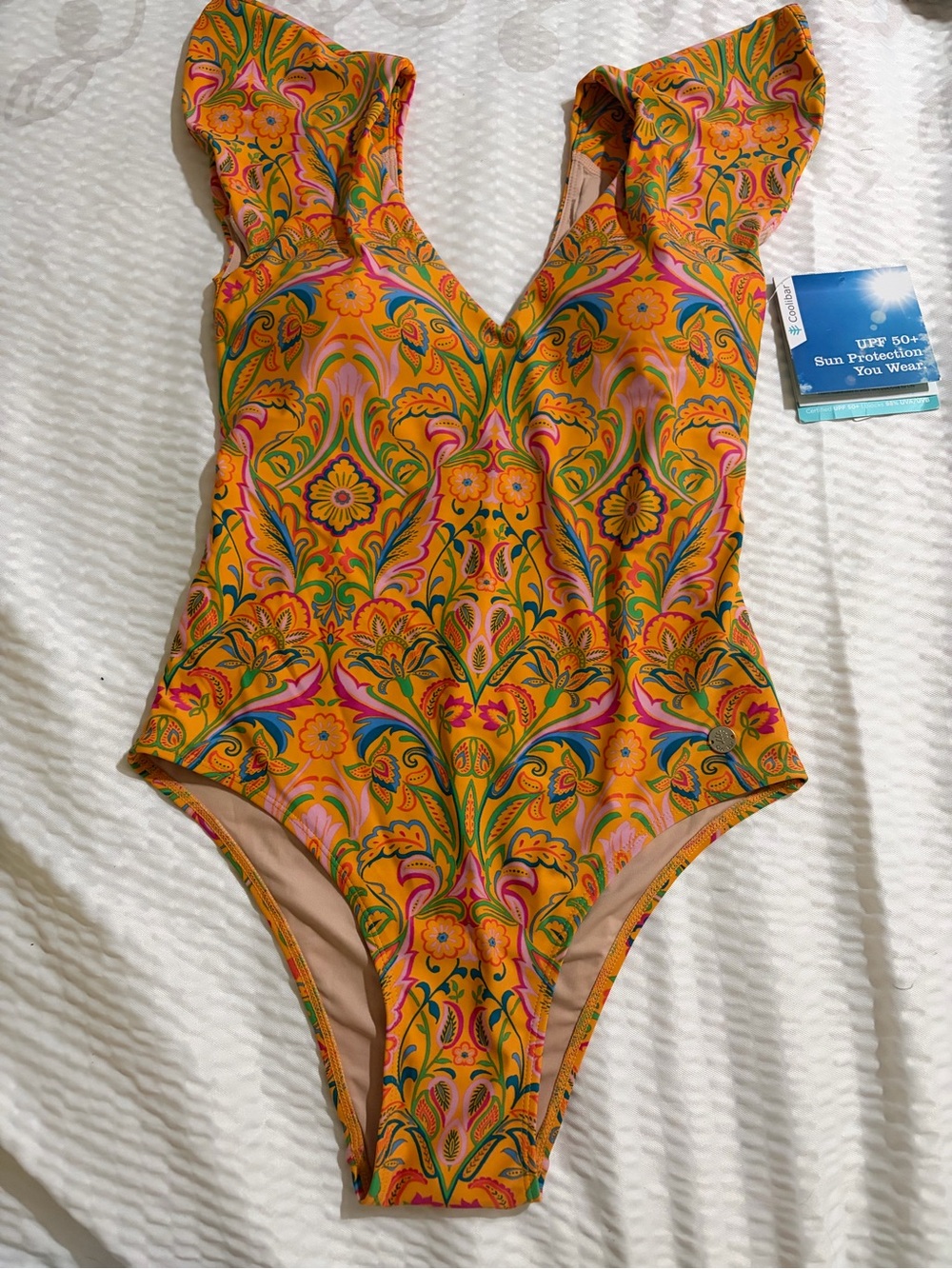 Orange Floral One-Piece Swimsuit with Ruffle Straps